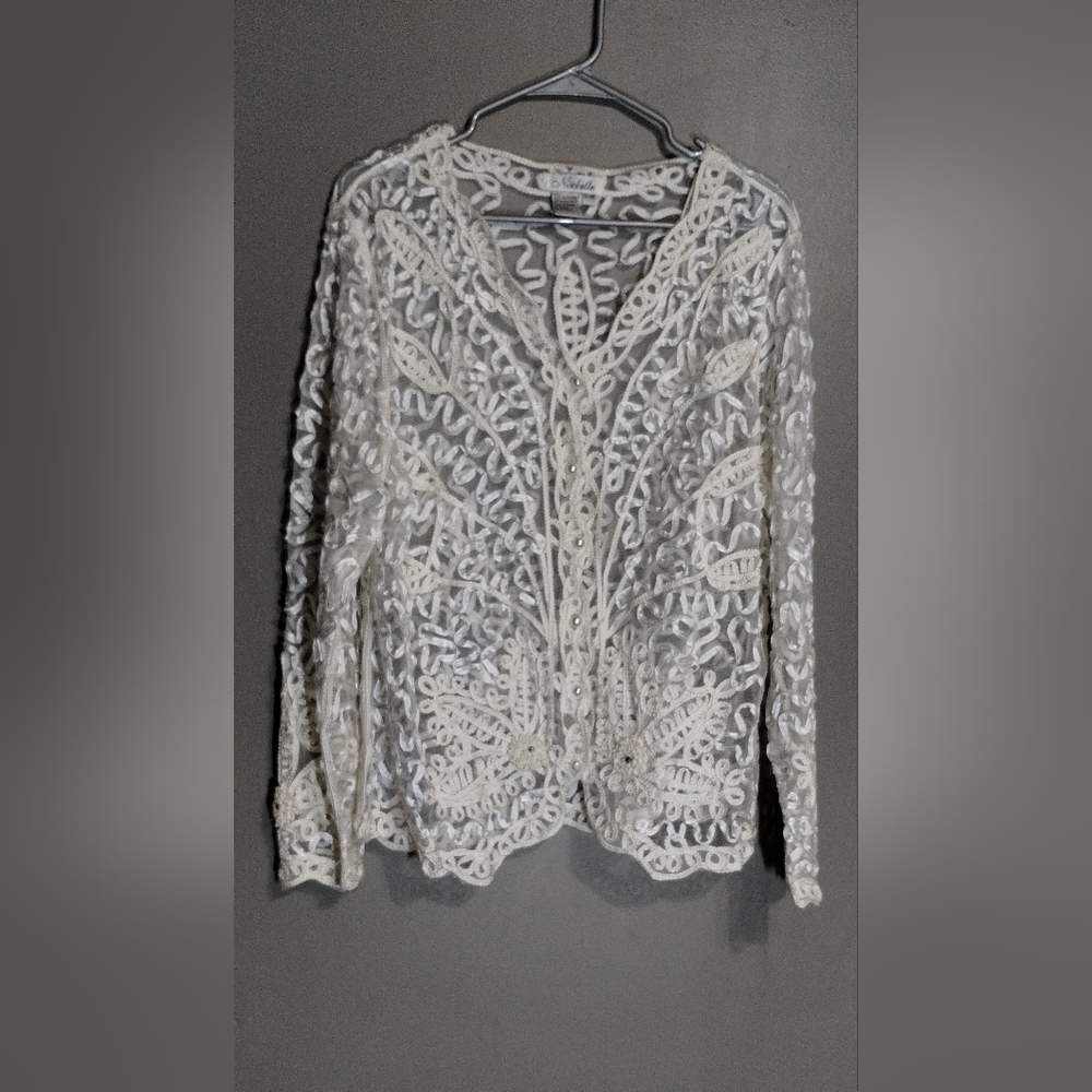 Michelle Embroidered Lace Blouse With Ribbon Size (12-14) cream color